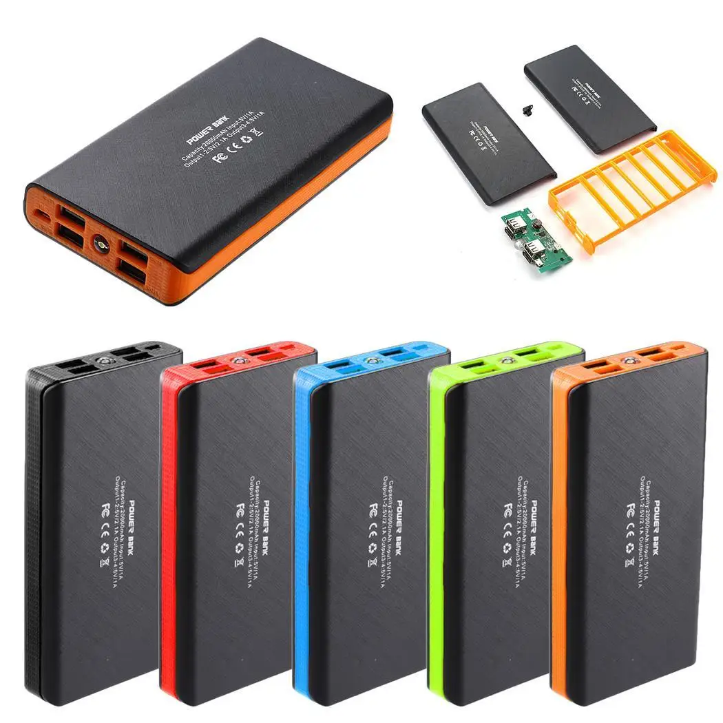 Корпус банка питания 4 USB выходные порты Быстрая зарядка переносной источник