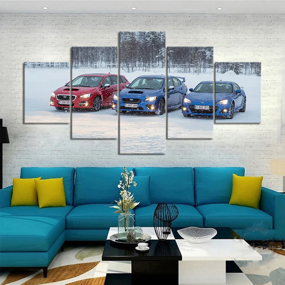 

No Framed Luxury Subaru Running Car 5 Panel Modular Wall Art Canvas HD Decorative Printed Posters Paintings Home Decor Pictures