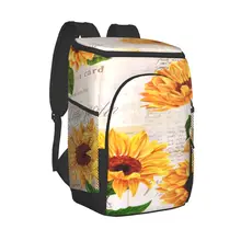 Large Cooler Bag Thermo Lunch Picnic Box Vintage Vibrant Yellow Sunflowers Insulated Backpack Fresh Carrier Thermal Shoulder Bag