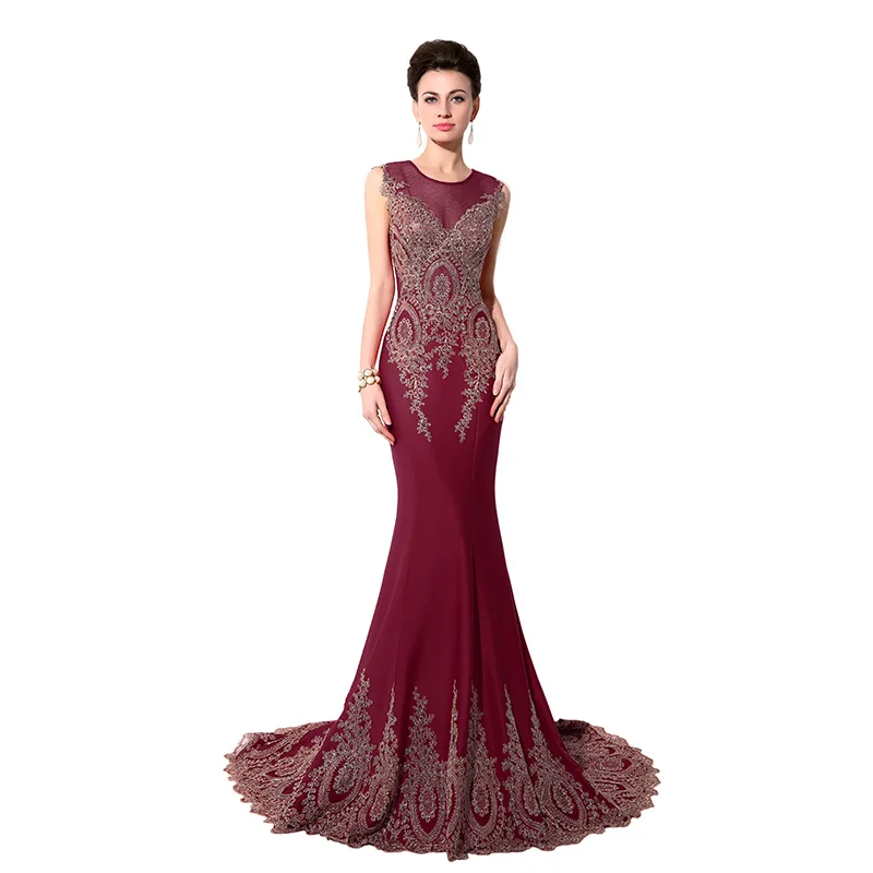 Robe De Soiree реальные фотографии королевский синий Русалка размера плюс вечерние платья арабский Иллюзия Кружева Длинные Формальные женские вечерние платья XSU028 - Цвет: Burgundy