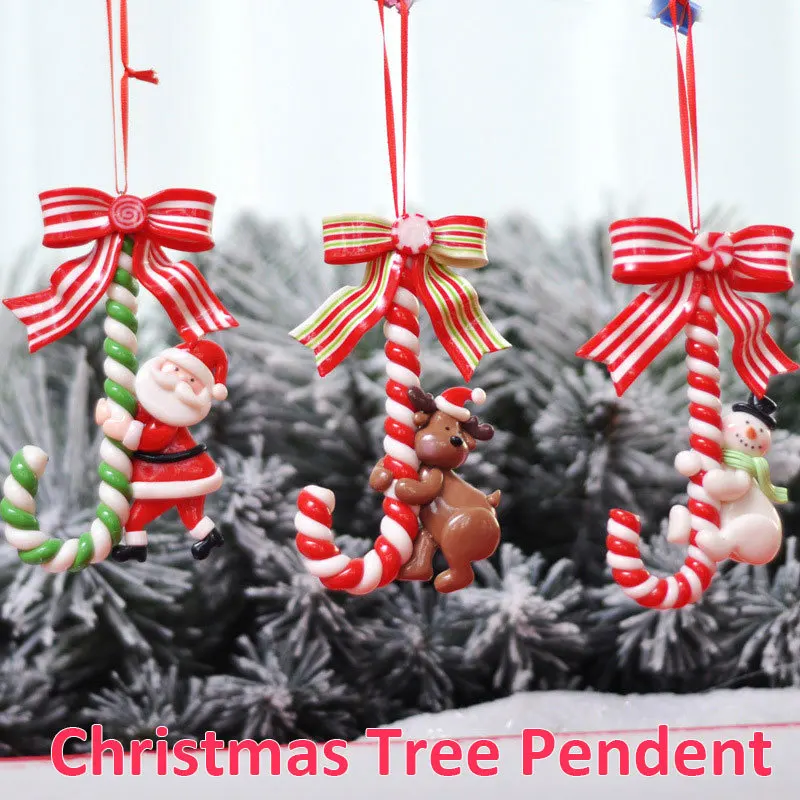 

Christmas Santa Claus Snowman Elk Candy Cane Ornaments Hanging Pendants for Navidad New Year 2022 Xmas Tree Home Decorations
