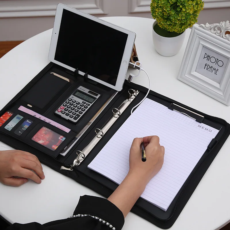 a4 file organizer phone holder document bag pu leather business folder manager conference calculator memo school office supplies free global shipping