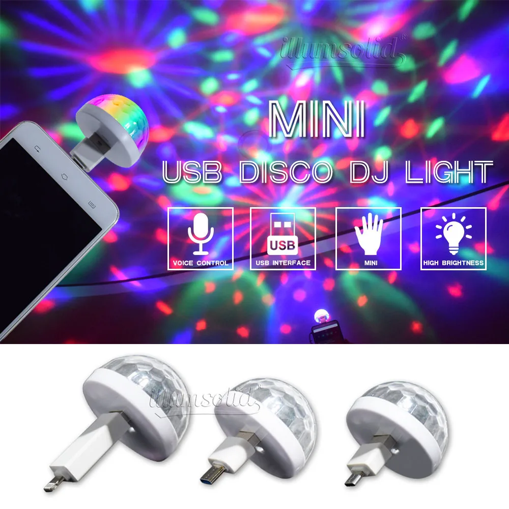 USB-дискотечный светильник LED Party Lights Portable Crystal Magic Ball Colorful Effect Stage Lamp For Home Karaoke Decor on.