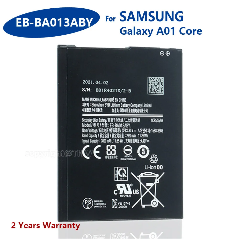 

100% Genuine EB-BA013ABY Phone Battery For Samsung Galaxy A01 Core Authentic 3000mAh In Stock High Quality New Batteries