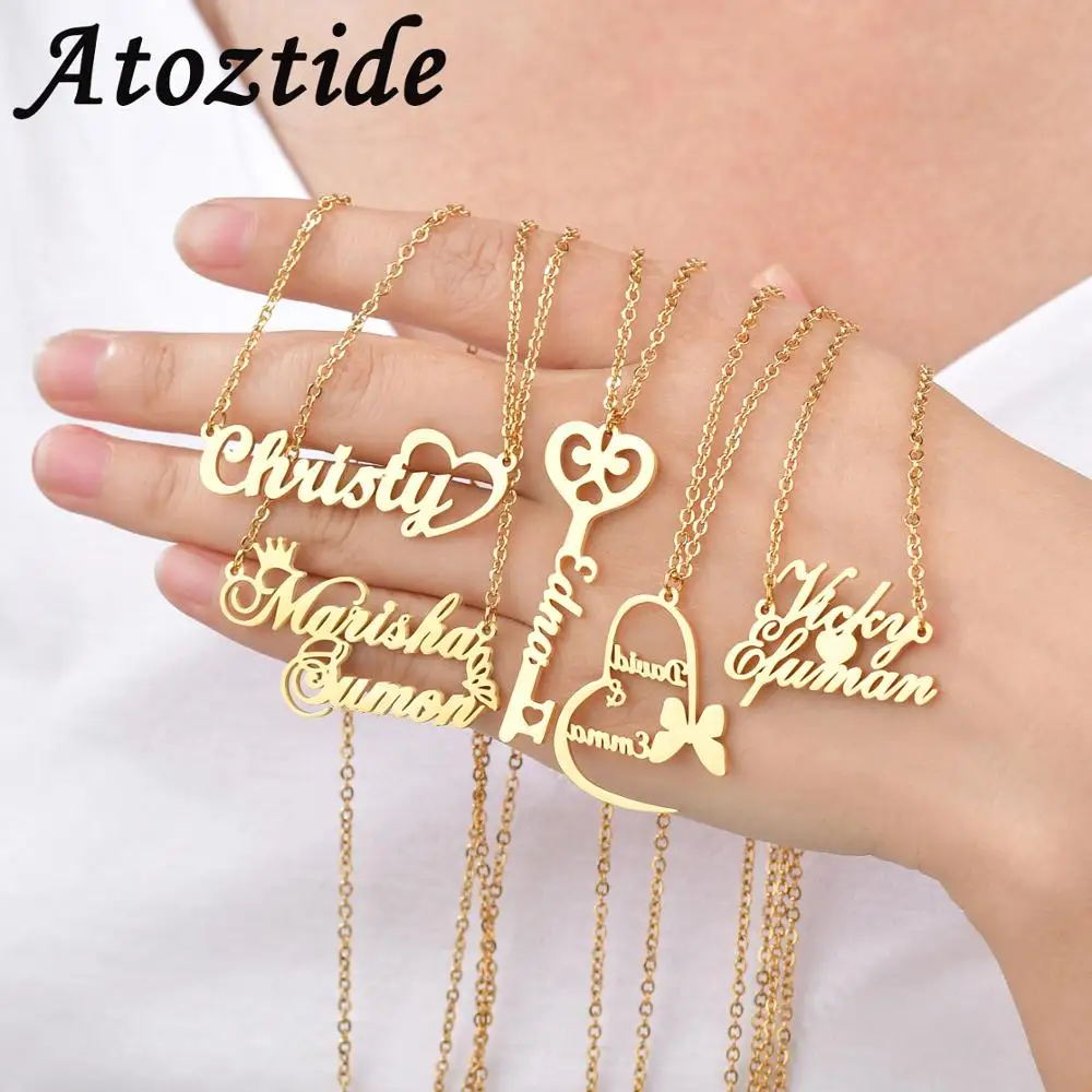 Atoztide Custom Letter Necklaces Personalized Jewelry Chain Pendant Name Gold Color Necklace for Women Stainless Steel Gifts