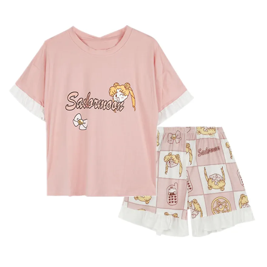 Женская пижама японская аниме футболка с коротким рукавом и шорты домашняя