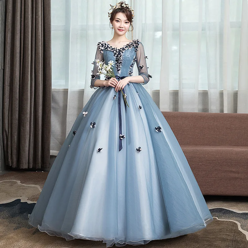 

Quinceanera Dresses V Neck 3/4 Sleeves Wedding Party Dress For Women Vestidos De Quincea Era 2020 Robe De Bal Vestido Debutante