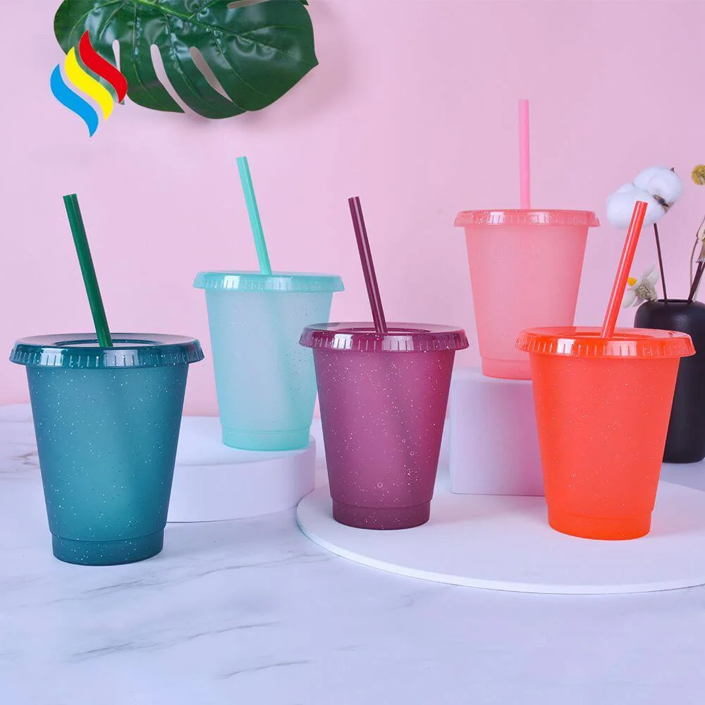 

5pcs/ Set Glitter Straw Cup Straw Cup Creative Colorful Juice Cup Outdoor Portable Plastic Water Bottle Party Party Water Mug