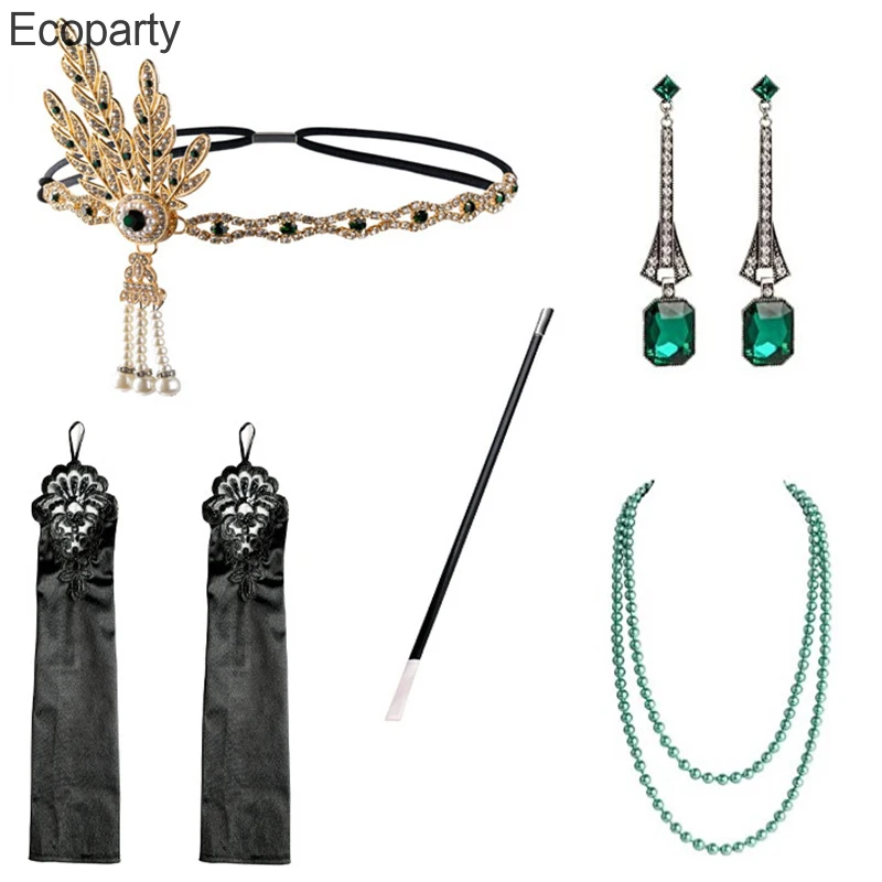 

Женский комплект аксессуаров в стиле 1920-х годов, ожерелье, браслет, серьги, держатель для сигарет