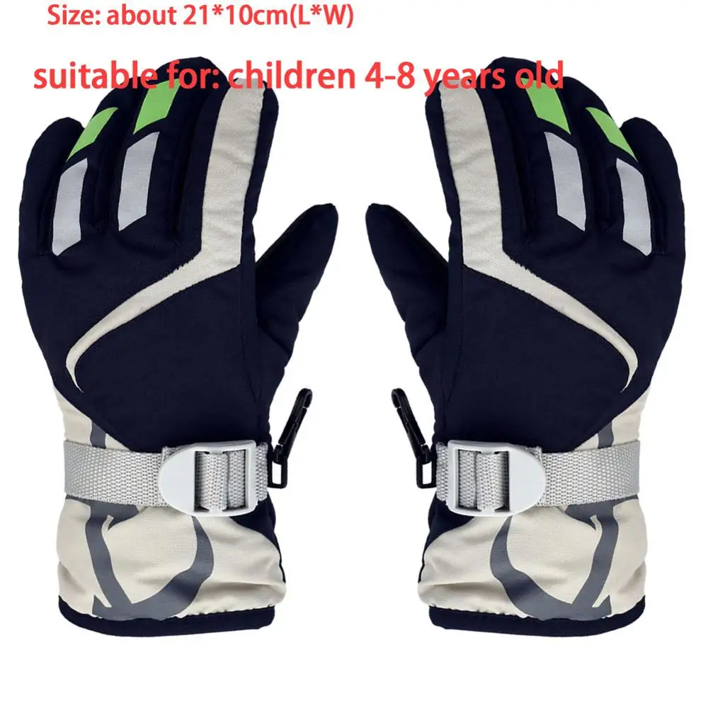 navy blue Gloves Детские зимние теплые перчатки водонепроницаемые противоскользящие перчатки для катания на лыжах и сноуборде с регулируемым ремнем перчатки для катания на лыжах на открытом воздухе - Цвет: navy blue Gloves