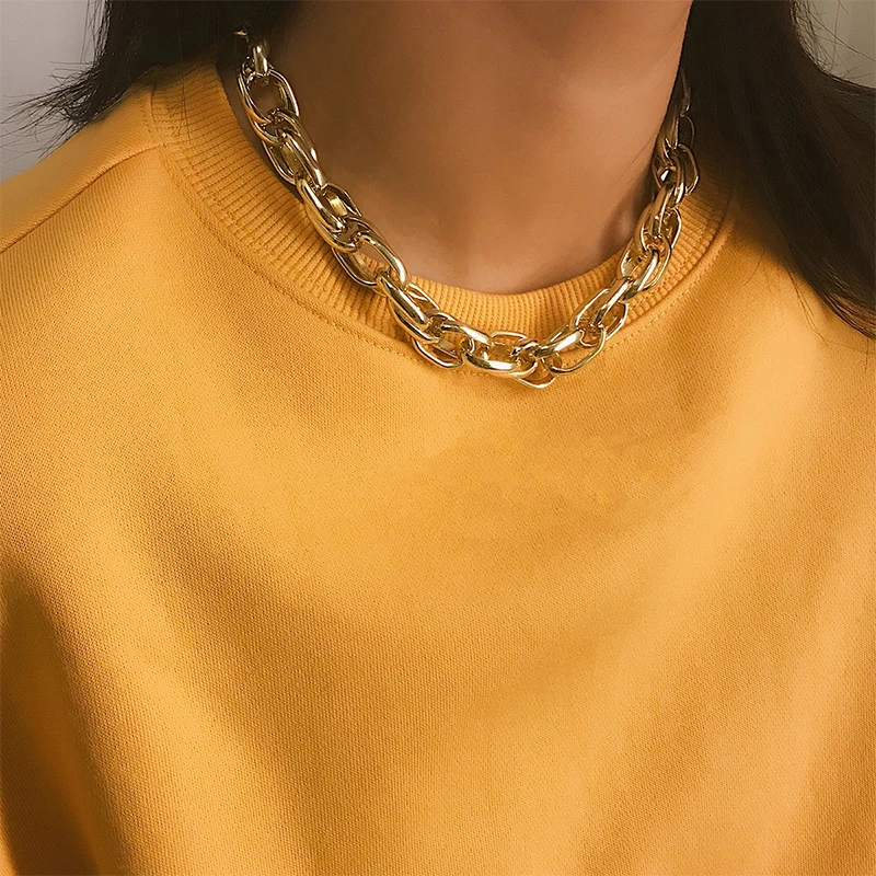 Punk Choker Necklace Collar Fashion Hip Hop Big Chunky Aluminum Gold Silver Color Thick Neck Chain Jewelry for Women Accessories