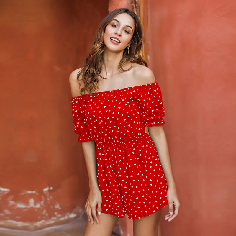 

Женский комбинезон с открытыми плечами, весенний сексуальный комбинезон в горошек с оборками, игровой костюм с коротким рукавом