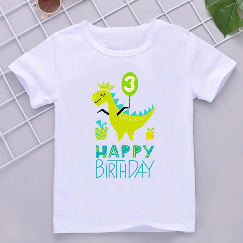 

Boys Cartoon Dinosaur Birthday Tshirt Kids Dino Print T Shirt for Boys Children Happy Birthday Dinosaur Number 1~6th T-shirts