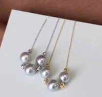 free shipping noble jewelry Akoya round gray pearl pendant 18k chain