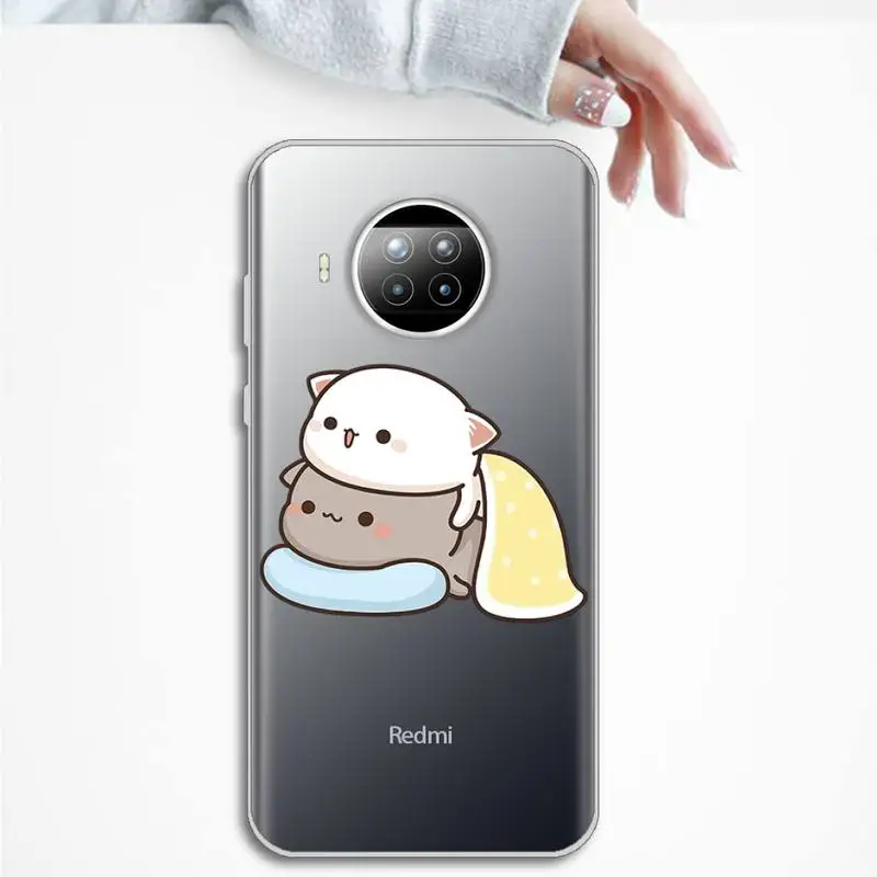 

Jemy Peach Cat Cartoon Phone Case Transparent for Xiaomi mi Redmi note 10 t 8 9 pro lite 11 Samsung S 8 9 10 20