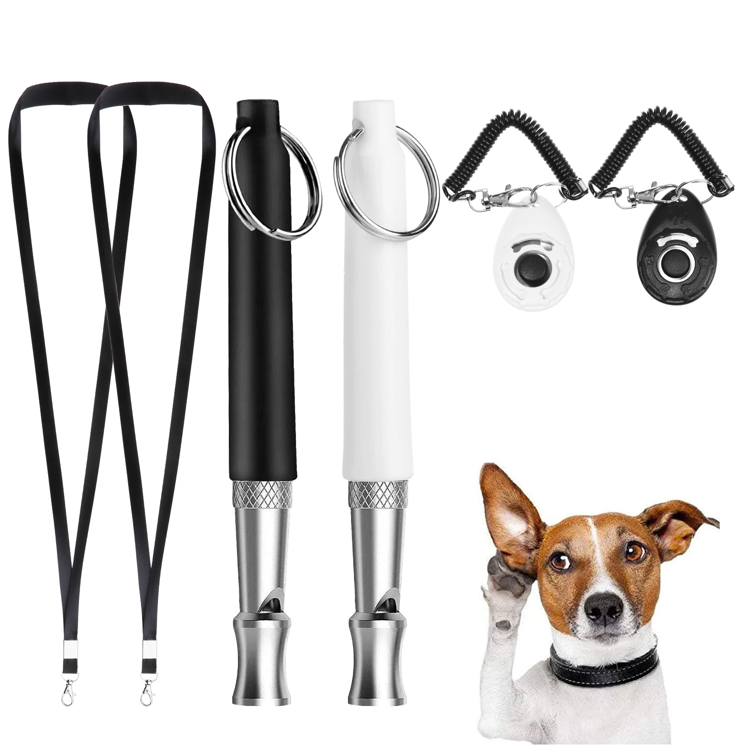 

Silent Ultrasonic Dog Whistle Kit Stop Barking Adjustable Pitch Dog Training Whistle with Lanyard Strap and Clicker Pet Supplies