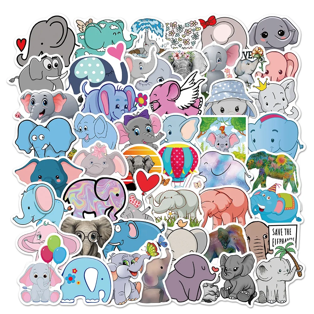 10/30/50PCS Elephant Stickers Cute Cartoon Animals Sticker Anime Pack for Skateboard Phone Guitar Car Laptop Fridge Kid Toys - купить по