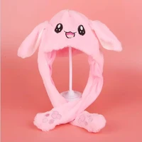 pink funny hat baby kids hat cute rabbit ears plush ears can move cap children winter warm party hat funny hat for girls