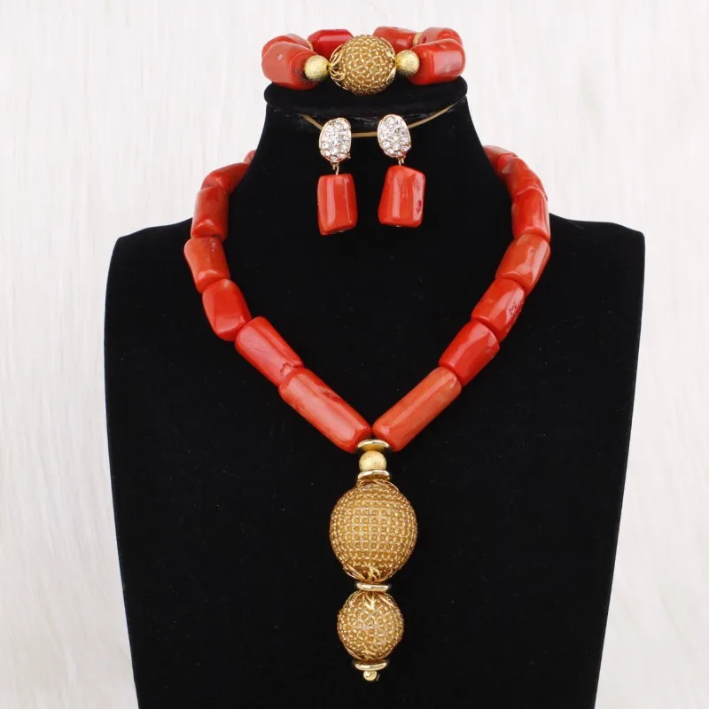 Dudo Choker Design Original Coral Beads Nigerian Weddings Jewelry Set For African Bridal Women 2020 Accessories With Beaded Ball