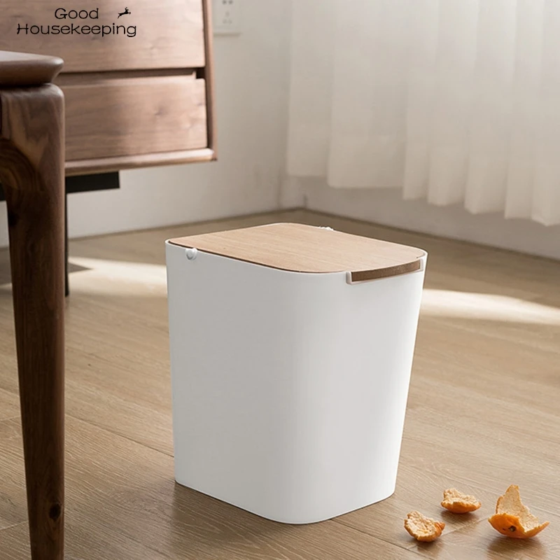 

Environmental Trash Can Household Trash Can Press Storage Bin with Lid Trash Can Kitchen Bathroom Trash Can White
