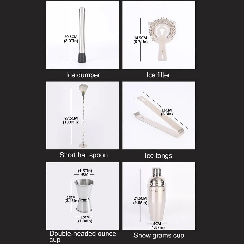 

9pcs/set Cocktail Shaker Set Bar Tools Home Decoration Stainless Steel Material Gift Cocktail Shaker Set