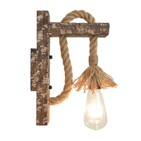 retro hemp rope wall lamp vintage nordic style led lights solid wood wall light for staircase restaurant room decor