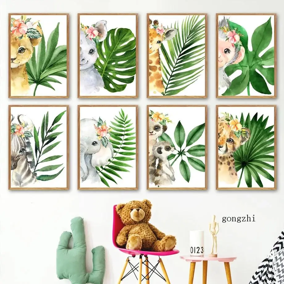 Постеры в скандинавском стиле с акварелью зеброй слоном обезьяной | Дом и сад