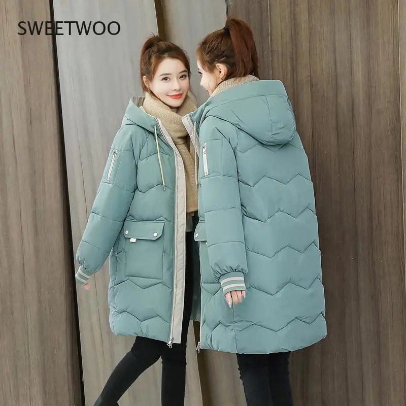 2021 Winter Women Jacket Coats Long Parkas Female Down cotton Hooded Overcoat Thick Warm Jackets  Casual Student Coat