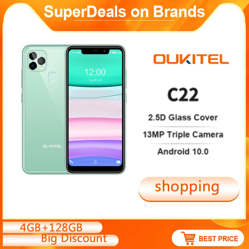 

OUKITEL C22 Smartphone 4GB 128GB 4000mAh Quad Core 5.85"HD+ Mobile Phone 13MP Triple Camera 2.5D 1.8Ghz Celular Cell Phone