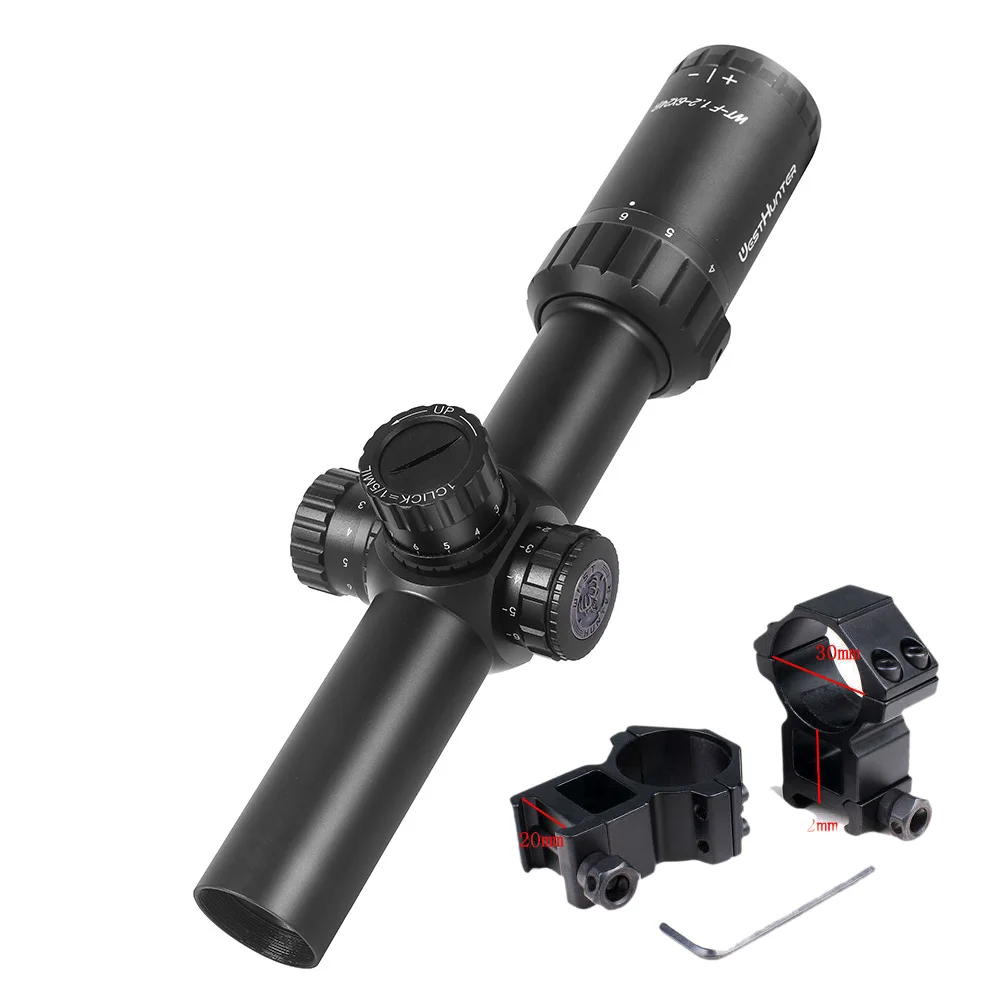 WESTHUNTER WT-F 1,2-6x24IR Quickdraw тактический, компактный прицел для охотничьей винтовки противоударный HD вид 30 мм трубка для ружья - Цвет: high 20mm mount
