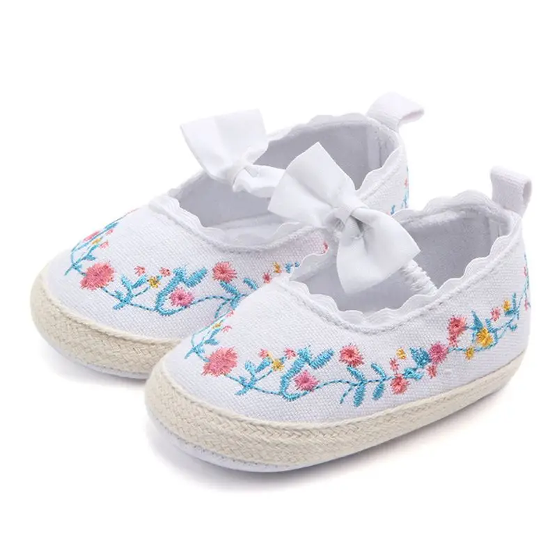 

2019 Toddler Newborn Baby Crib Shoes Bow Embroidery Princess Baby Soft Anti-Slip Prewalker For Baby Girls First Walk