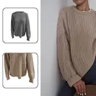 Весенний свитер с длинным рукавом, повседневный вязаный теплый женский Однотонный свитер