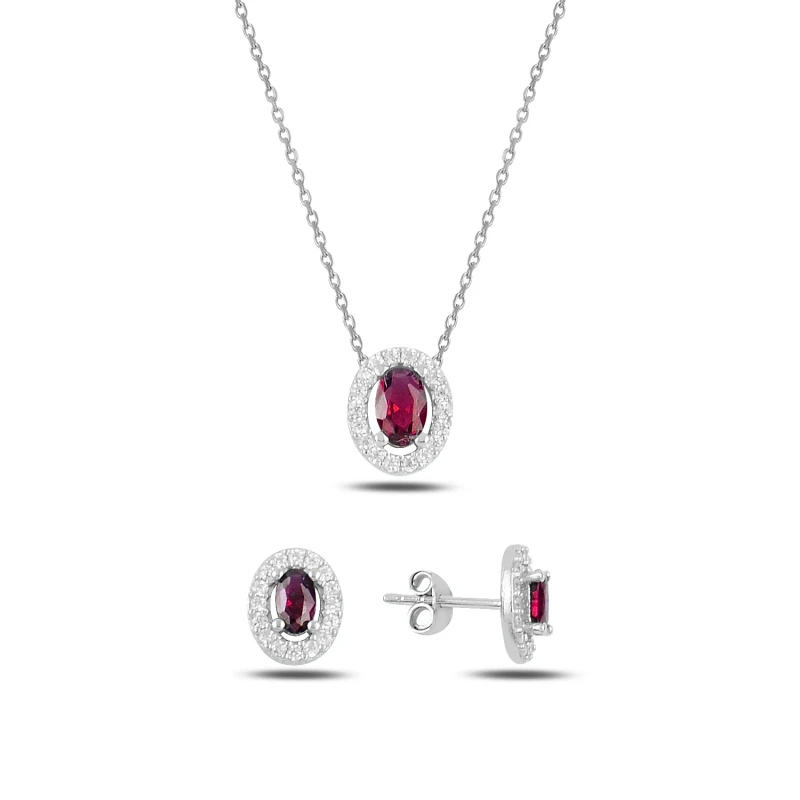 

Silverlina Silver Oval Colorful Zircon Stone Set