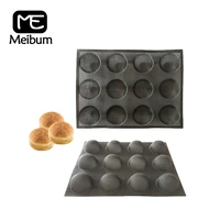 meibum 12 cavity hemisphere bread bake mold hamburger bun puff pan muffin tray non stick black porous glass fiber silicone mould