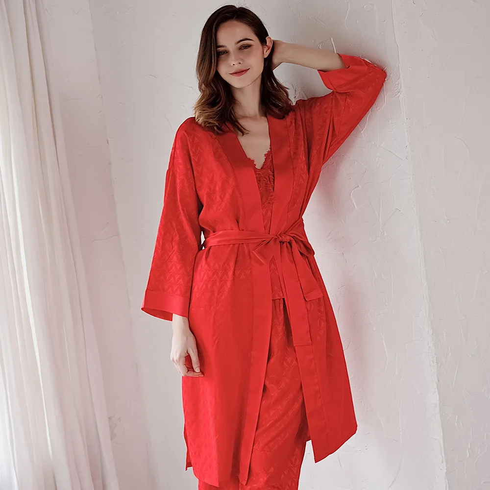 Новый костюм из 3 предметов женские сексуальные шелковые пижамы модные