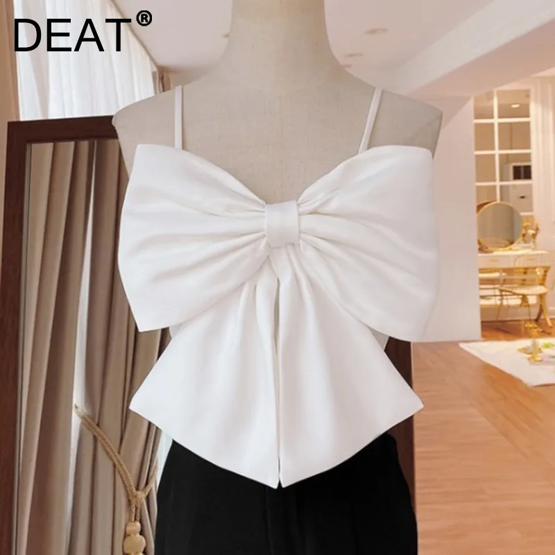 

DEAT 2021 New Women Fashion Slim Fit Solid Color Strapless Sleeveless Patchwork Bow Backless Sling Top And Autumn 7E395
