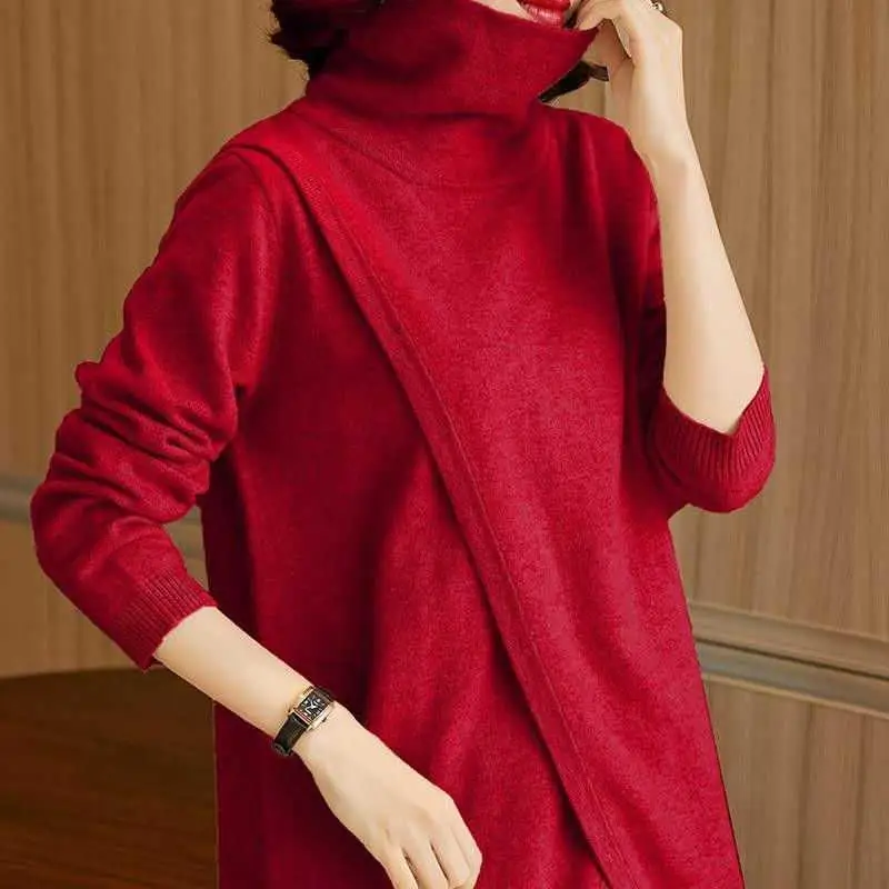 

New 2021 fashion high collar solid color pleated dress ladies fashion dresss dropshipping
