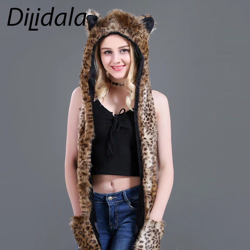 Dilidala шапка шарф для женщин полный мех животных зимняя теплая худи перчатки