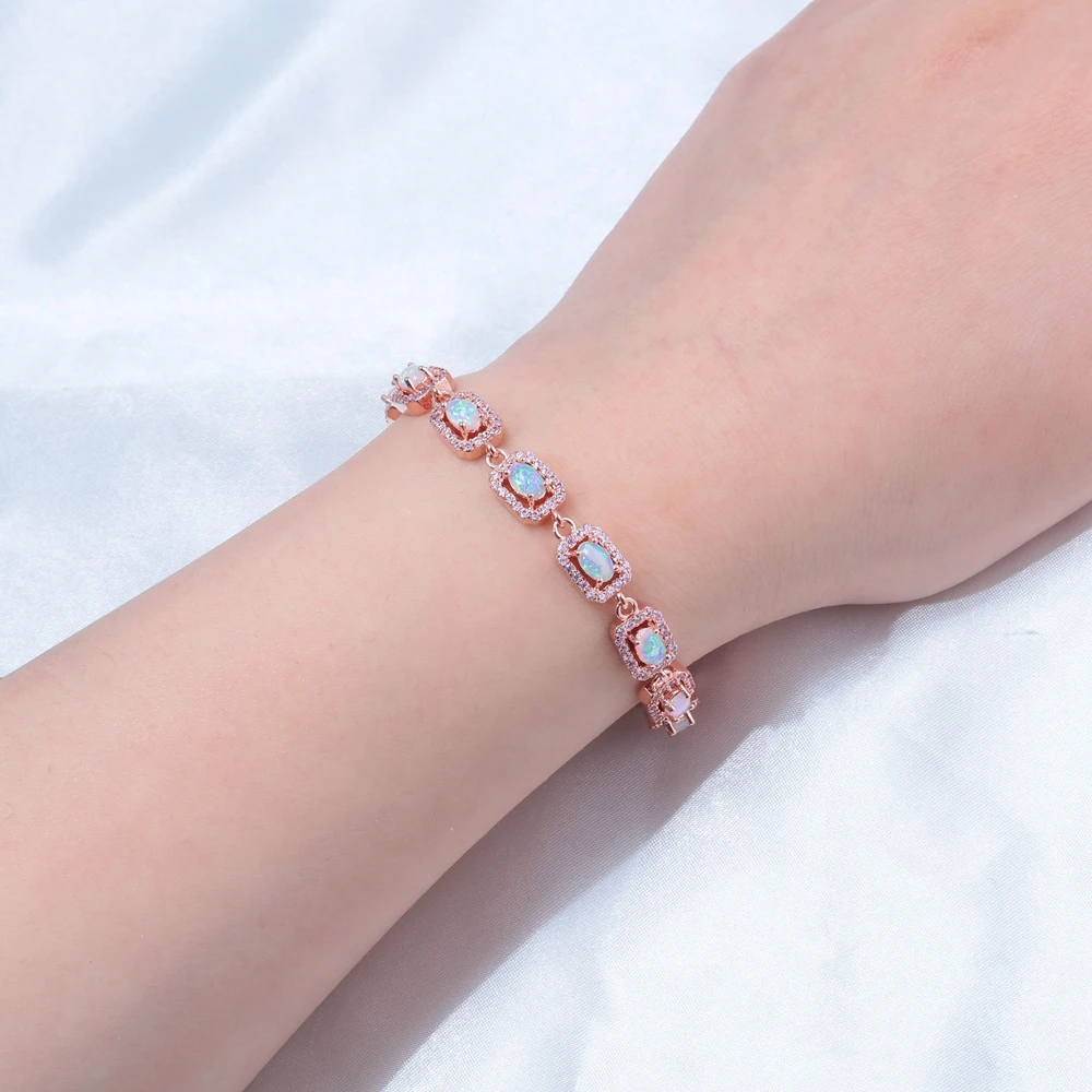 Женский браслет из розового огненного опала с фианитом|gold color|bracelets for women goldwomen