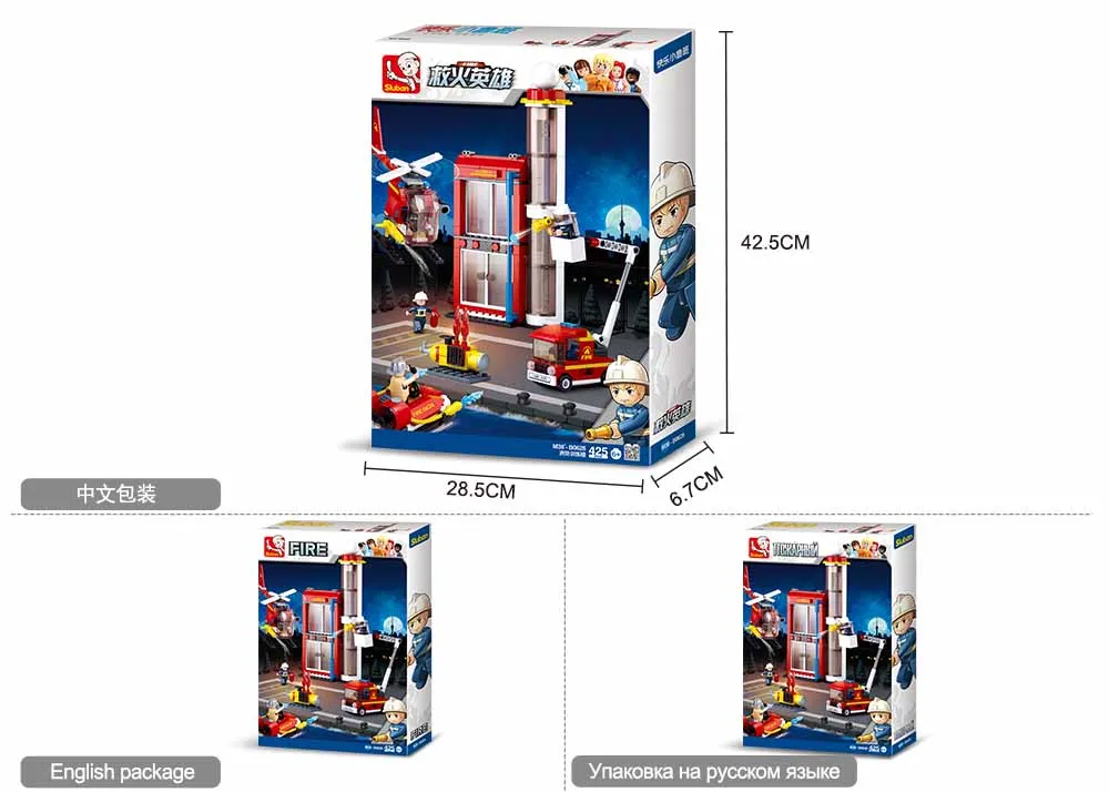 

425pcs M38-B0628 Sluban City Fire Truck Hero Firetruck Car Vehicle Building Blocks Bricks Classic Model Toys For Kids Gifts