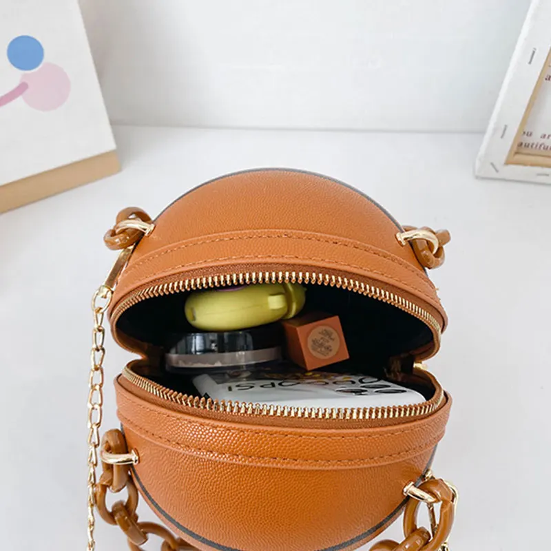 

Personality Female Leather Pink Basketball Bag New Ball Purses For Teenagers Women Shoulder Bags Crossbody Chain Hand Bags