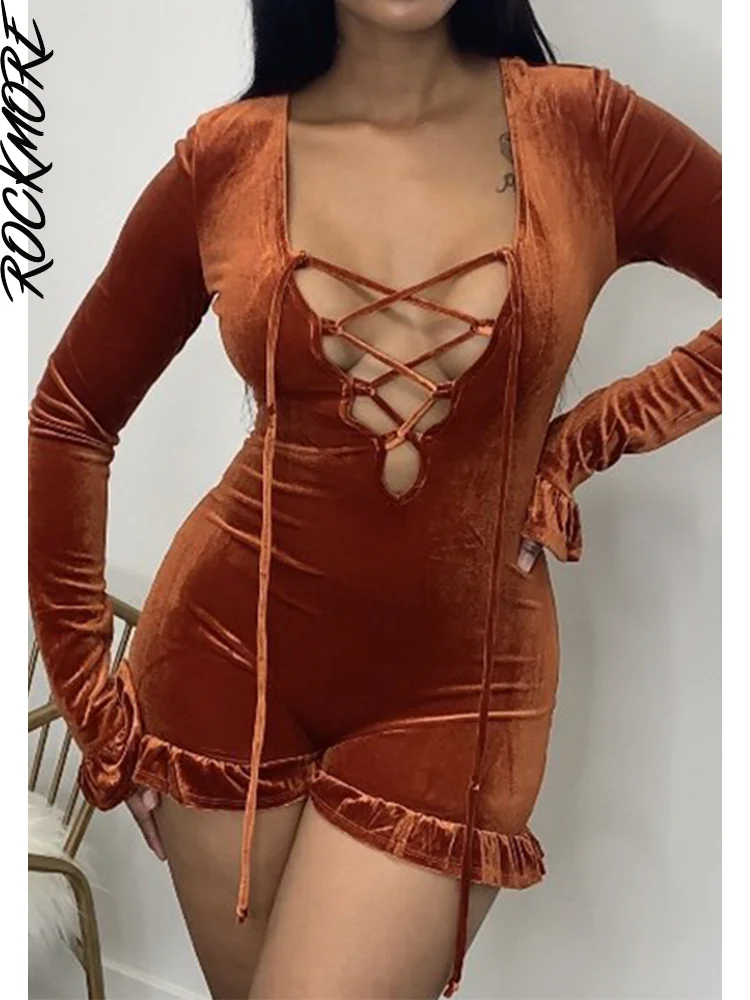 

Женские вельветовые комбинезоны Rockmore, Сексуальные облегающие комбинезоны с v-образным вырезом, клубная одежда