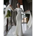 UZN элегантные атласные свадебные платья русалки с глубоким круглым вырезом с длинными рукавами Свадебные платья на пуговицах платье для невесты платья для невесты