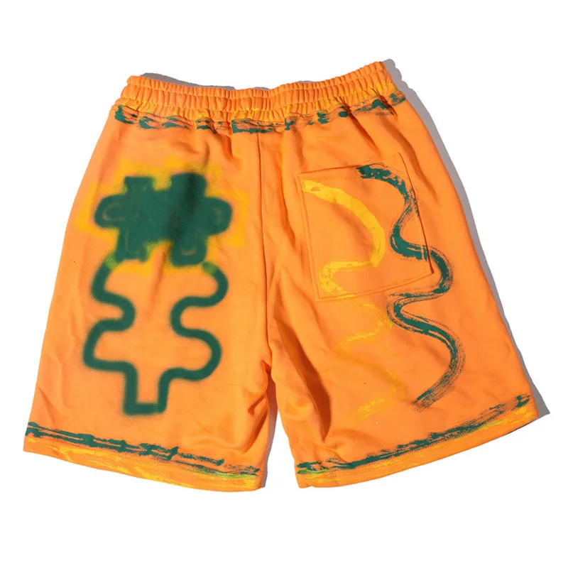 

KIOVNO 2021 Men Graffiti Printed Shorts Hoip Hop Loose Black Short Pants For Male Streetwear Elastic Waist