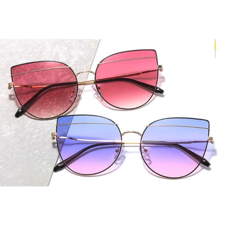 Женские солнцезащитные очки кошачий глаз с металлической оправой - купить по