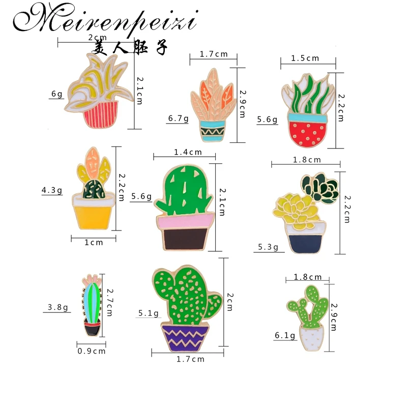 Эмалированные булавки в горшке для женщин 9 шт. значок на воротник С КАКТУСОМ
