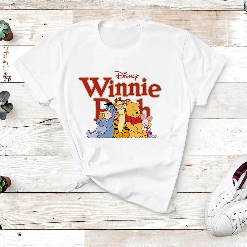 

Winnie the Pooh Cute Cartoon T Shirts Women Summer Disney T-shirts Harajuku White Short Sleeve Tees Kawaii Loose Female Clothes