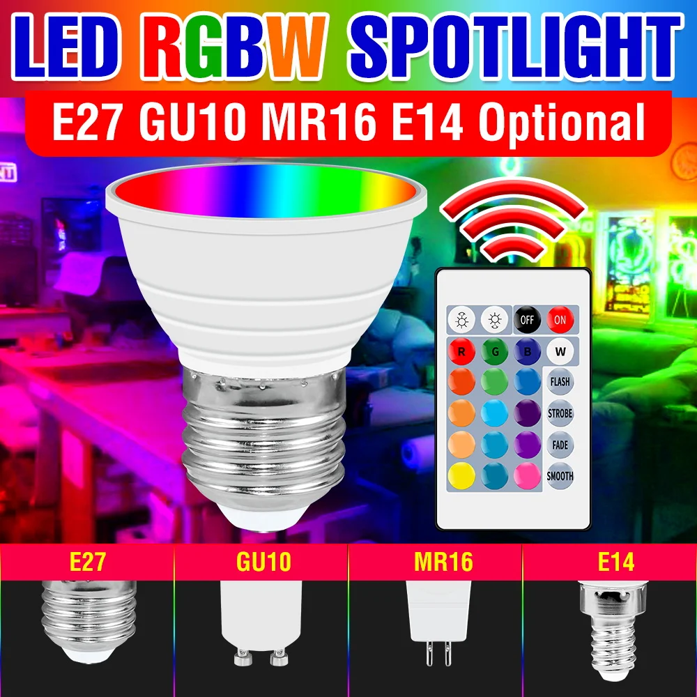 Светодиодная цветная точечная лампа E27 RGB светильник 220 В E14 Bombilla 15 Вт