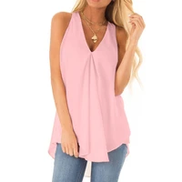 2021 new v neck top summer popular hem loose sleeveless casual comfortable wild solid color top chiffon shirt 5xl large size