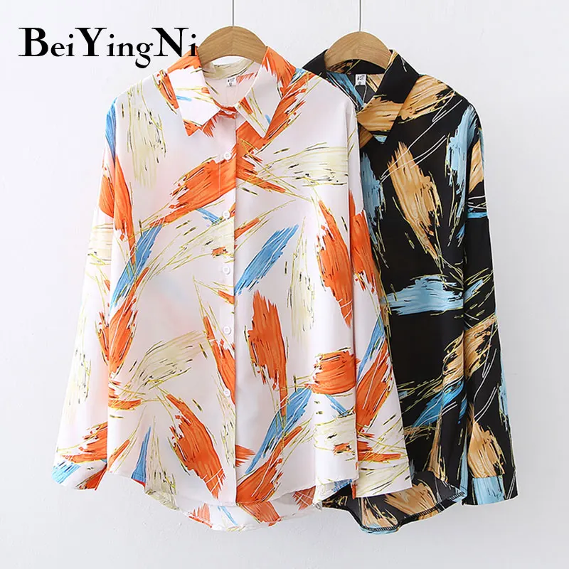 

Beiyingni 2021 Korean Vintage Blouses Tops Womens Graphic Tie Dye Printed Y2K Loose Shirts Female Kawaii Sweet Blusas Mujer